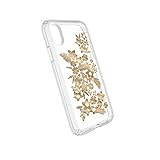 Speck Products Compatible Phone Case for Apple iPhone Xs and iPhone X, Presidio Clear + Print Case, Shimmer Floral Metallic Yellow/Clear