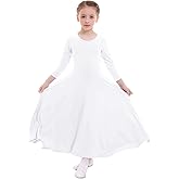 Z&X Girl's Long Sleeve Praise Dance Full Length Wide Swing Lyrical Dancewear Liturgical Worship Costume Dress