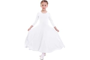 ZX Girls Long Sleeve Praise Dance Dress Full Length Wide Swing Lyrical Dancewear Liturgical Worship Costume