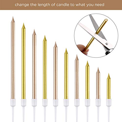 Frienda 24 Pieces Metallic Birthday Cake Candles in Holders Long Thin Birthday Candles Cupcake Candles Wedding Party Cake Decorations (Gold and Champagne Gold)