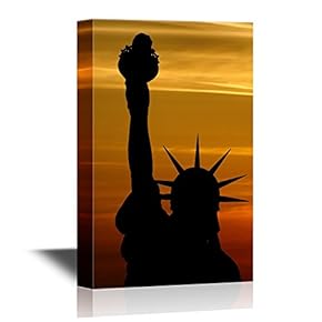 Statue of Liberty on Sunset Background