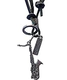 Ebsem Music Musical Instruments Necklace, Genuine Leather Cord Surfer Jewelry for Men & Women (Saxophone)