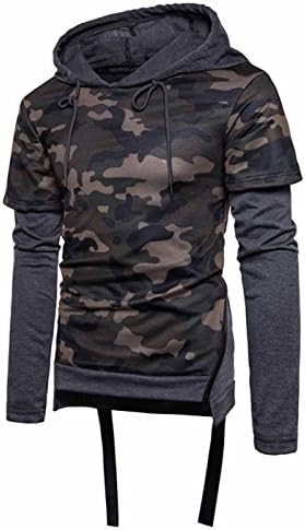 SUProcer Mens Camouflage Fake Two Pieces Slim Hooded Sweater Trainning Baseball Pullovers