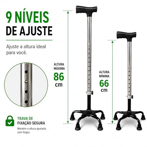 Bengala Bastão 4 Pontas Alumínio Adulto Idoso Regulável 100kg