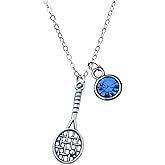 Personalized Tennis Racket Birthstone Necklace, Custom Tennis Player Jewelry - Tennis Necklace For Women, Teens & Girls