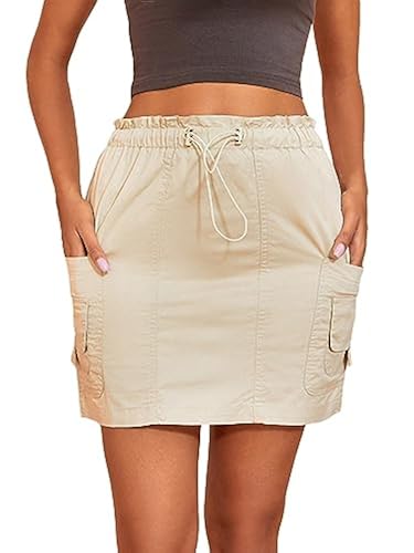 GORGLITTER Women's Paperbag Waist Cargo Mini Skirt Flap Pocket