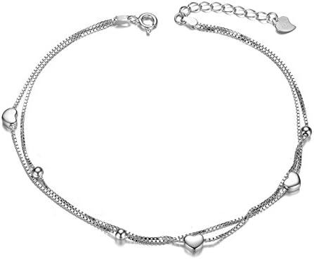SHEGRACE Layered Heart Anklets for Women, Sterling Silver Anklet Bracelet