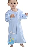 Nine States Baby Sleep Bag Cotton Wearable Blanket,Sleep Bag with Feet,Detachable Long Sleeves,Blue,Medium