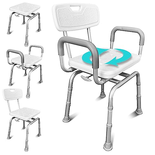 Vive Swivel Shower Chair for Inside Shower - Seat for Elderly, Disabled, Adults, Seniors - 360° Rotating, Narrow & Height Adjustable - Tub Bench Stool for Bathroom Mobility with Removable Back & Arms