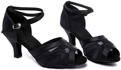 JZNX Professional Latin Dance Shoes Satin Salsa Dancer Shoes Ballroom Tango Dancing Shoes Z02 for Women with 2.4" Heel