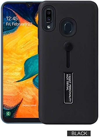 Casodon Shock Proof Dual Layer Hybrid Personality Armor Back Cover Case with Stand and Finger Strap Holder for Samsung Galaxy A20s - Black