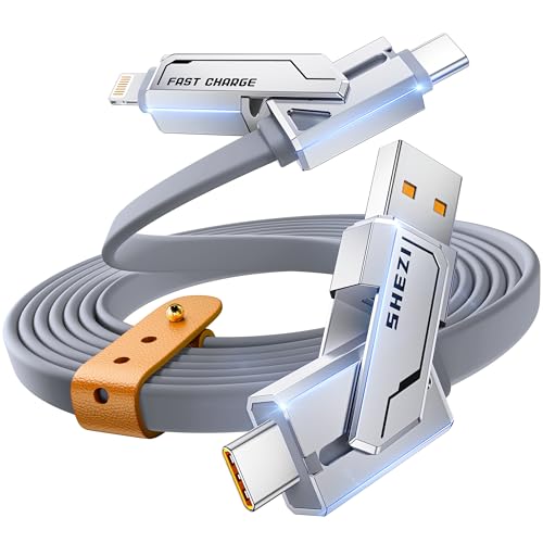 Photo 1 of [2025 Upgrade] 4-in-1 USB C Cable 240W 5FT Compatible With Lightning Cable [Fast Charging & Data Transfer] Flat Type C/A to C/L Cord for iPhone/iPad, Multi Charger Wire Combo for All Devices (Grey)