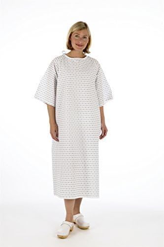 EASY CARE SOLUTIONS 1 x Unisex PATIENT GOWN - Wrap Around Style - Hospital, White and Blue