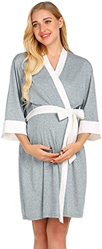 Maternity Nursing Robe V-Neck Nightgown Breastfeeding Matching Belted Set