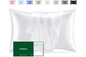 Mulberry Silk Pillowcase for Hair and Skin, SGMSILK 22 Momme Natural Silk Pillow Case with Hidden Zipper, 6A Soft and Smooth Single Sided Pure Silk Pillow Cover (White, Queen 20"x30")