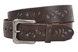 Snap On Soft Hand Floral Engraving Vintage Full Grain Leather Belt