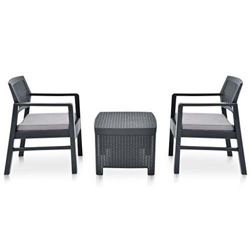vidaXL Gartenmöbel 3-TLG. Balkonset Sitzgruppe Gartenset Balkonmöbel Sitzgarnitur Lounge Gartengarnitur Tisch 2 Sessel Kunststoff Anthrazit – Bild 3