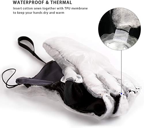 Pair of black winter gloves with unique design, suitable for snowboarding and keeping hands warm in cold weather.