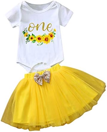 Toddler Skirt Outfits,Fineser Newborn Infant Baby Girls One Letter Floral Romper Tops+Bow Tutu Skirt Set Birthday Outfits