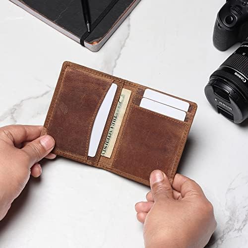 Cartera de cuero para tarjetas de crédito para hombres y mujeres, cartera delgada y plegable con bloqueo RFID, bolsillo frontal delgado, cartera minimalista para tarjetas, funda pequeña para
