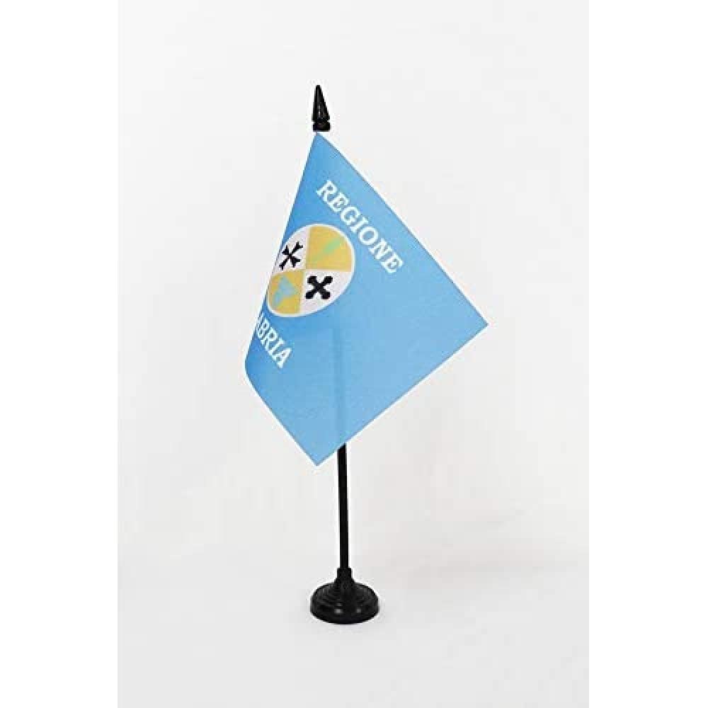 AZ FLAG - Calabria Table Flag 4'' x 6'' - Italian Region Office Mini Banner 100% Polyester 15 x 10 cm - Mini Desk Flag with 10'' Pole and Black Plastic Base