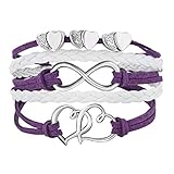 LovelyJewelry Leather Wrap Bracelets Girls Double Hearts Infinity Rope Wristband Bracelets Gifts (Amethyst)
