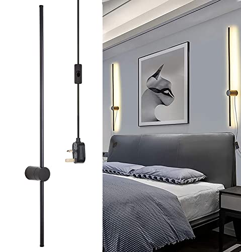 Redare Long LED Wall Light,Modern Wall Lamp,15W 100cm Warm White Black Long Strip Wall Sconce with UK Plug in Cord On/Off Switch Minimalist Linear Wall Light for Living Room,Bedroom,Hallway