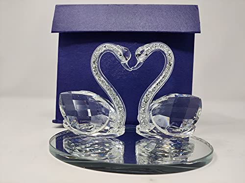 Sparkle Ornament Bling Crushed Diamond Gift | Crystal Twin Swan | Crushed Diamond Display | Wedding Anniversary, Birthday Present, Home Decor
