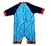 BONVERANO Kids UPF 50+ Sun Protection One Piece 3/4 Sleeves Zip Sunsuit with Sun Cap (12-18 Months, Fish)