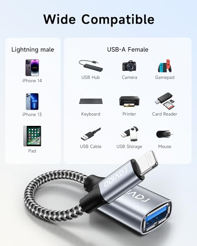 RAVIAD Lightning to USB Adapter [MFi Certified] iPhone USB OTG Adapter for iPhone 14 13 Pro/Max, iPad Air4/mini5, iOS OTG Cable Adapter Supports Mouse, Keyboard, U Stick, Card Reader, Camera
