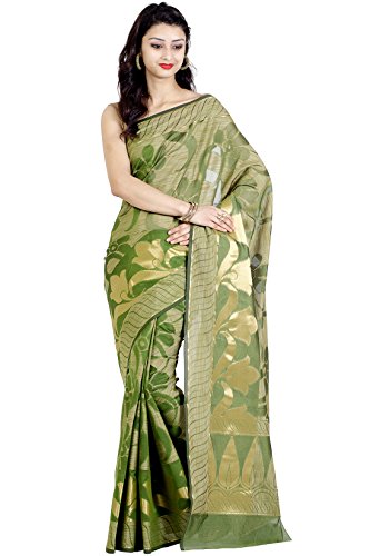 Chandrakala Women s Green Banarasi Cotton Silk Saree
