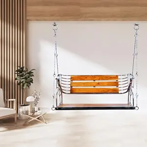 VNF S.S Hanging Swing Chair for Adults - Silver Finish | Hammock Hanging Swing for Balcony, Home Indoor & Outdoor Area | Strong and Durable Washable Jhula | Rust-Free Stainless Steel Swing - 4.5 Feet