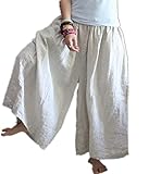 Yesno P56 Women Casual Loose Wide Leg Pants 100% Thin Linen Casual Low Crotch Elastic Waist