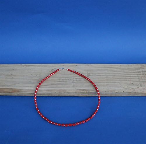 Small Bead Orange-Red Coral Necklace, Untreated Natural Mediterranean Coral &amp; Sterling Silver *Exp Shipping