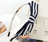 Navy Style Blue And White Stripe Bow Anchor Decorated Headband Hair Clips By U-Beauty