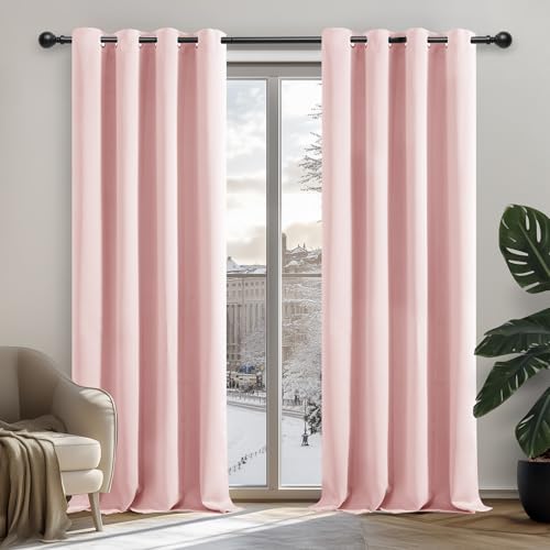 Deconovo Blackout Curtains for Bedroom, Thermal Insulated Eyelet Curtains for Living Room, Energy Saving Black Out Curtains, 42 x 84 Inch, Coral Pink, 2 Panels — image 1