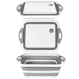 QiMH Collapsible Cutting Board - Foldable Multi-function Dish Tub - Washing and Draining Veggies Fruits Food Grade Sink…