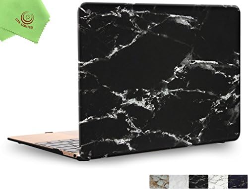 UESWILLMarble Pattern Smooth Touch Hard Shell Case Cover Compatible with MacBook 12 inch (Model: A1534) + Microfibre Cleaning Cloth, (Black/White)