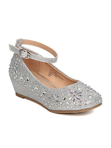 Little Angel Girls Silver Glitter Rhinestone Wedge (Size: Little Kid 1)