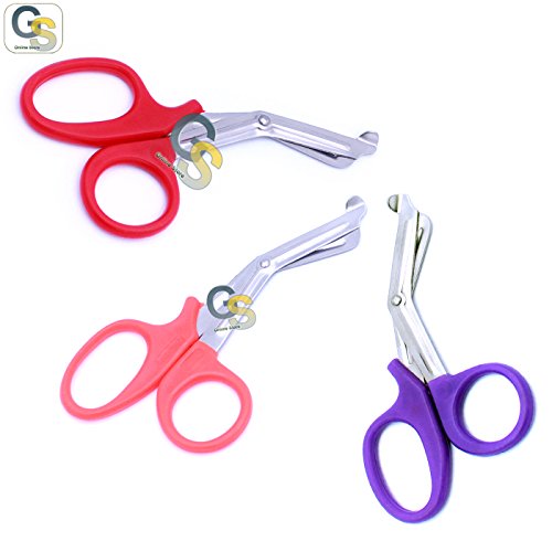 G.S 3 PCS (RED & Pink & Purple) Paramedic Utility Bandage Trauma EMT EMS Shears Scissors 7.25 INCH Stainless Steel