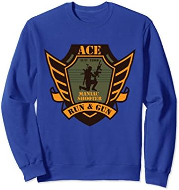 Unisex Ace Run &amp; Gun Gamer Gift Maniac Shooter Badge Sweatshirt Medium Royal Blue