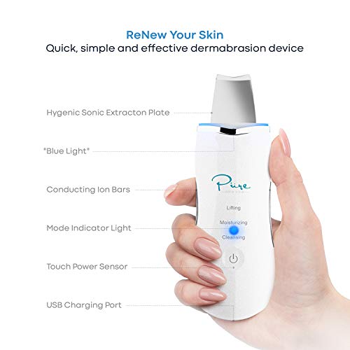 ReNew Skin Scrubber Professional Sonic Facial Exfoliation Device - Oil Dirt Blackhead Remover - Dermabrasion Facial Peel - Clean & Brighten Oily Pores - Blackhead Remover Kit - Skin Tightening