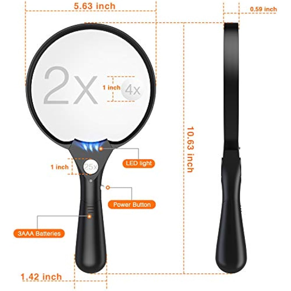 Extra Large Strong Magnifying Glass 3 Bright Leds 25X Zoom Hand Held