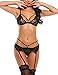 Avidlove Women's 2 Piece Lingerie Set Lace Open Cup Bra Babydoll Bodysuit Black S