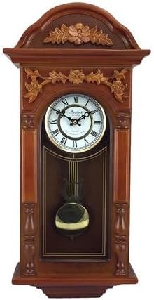 Bedford Clock Collection 27.5" Antique Chiming Wall Clock with Roman Numerals in a Padauk Oak Finish