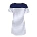 Froomer Women Fashion Short Sleeve Long Casual Striped T Shirt Tops Dress,White,Small