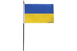 A.G.A.S MANUFACTURING GROUP AGAS Ukraine Mini Stick Flag 4x6 inch – Durable Polyester with Stitched Edges, 11" Plastic Pole & Stable Black Base for Table or Office Display