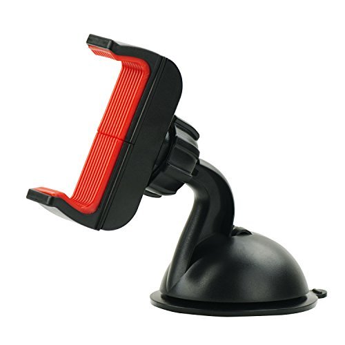 Ztechworld Universal Suction Cup Car Mount Phone Holder for iPhone 7 Plus 6S 6/ Samsung Galaxy S7 S6 Edge Note 3 4 5/ Android Phones and More, Sticky Silicone Gel, 360 Rotation, Red Clip