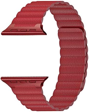 InUnity Compatible with Apple Watch Band 40mm 38mm Color Red - Upgrade Adjustable Leather Loop Strap with Ultra Secure Magnetic Closure System for iWatch Series 4/3/2/1