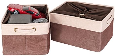 Large Fabric Storage Bins With Lid by Codin | Stylish 16,5 x 12,6 x 9,4 Inches Consolidated Foldable Storage Cubes With Handles And Dustproof Drawstring Closure, ( 2-Pack, Brown ) Fits Anywhere